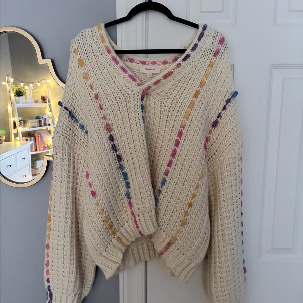 Cream Multicolor Knit Sweater